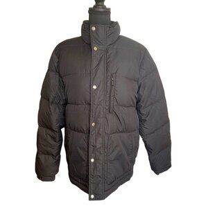 Lands End Mens Black Down Puffer Jacket M 38/40 Nylon Shell Travel Packable  Zip